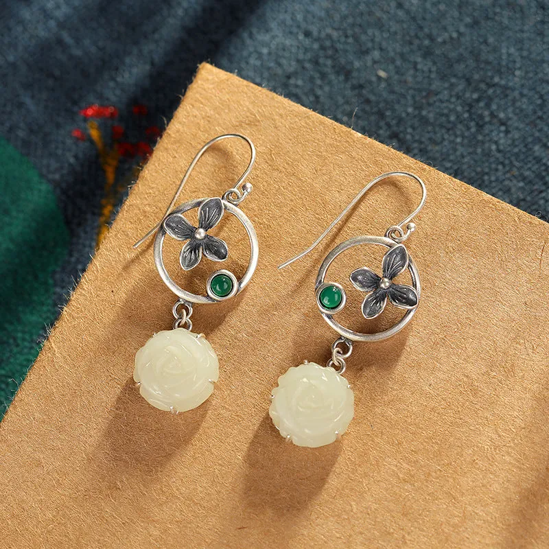 Natural Jade Earrings Nephrite Silver Earrings ZNE456