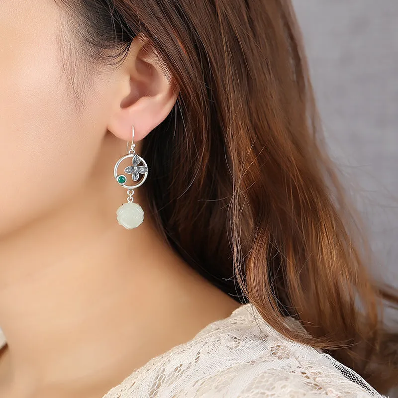Natural Jade Earrings Nephrite Silver Earrings ZNE456