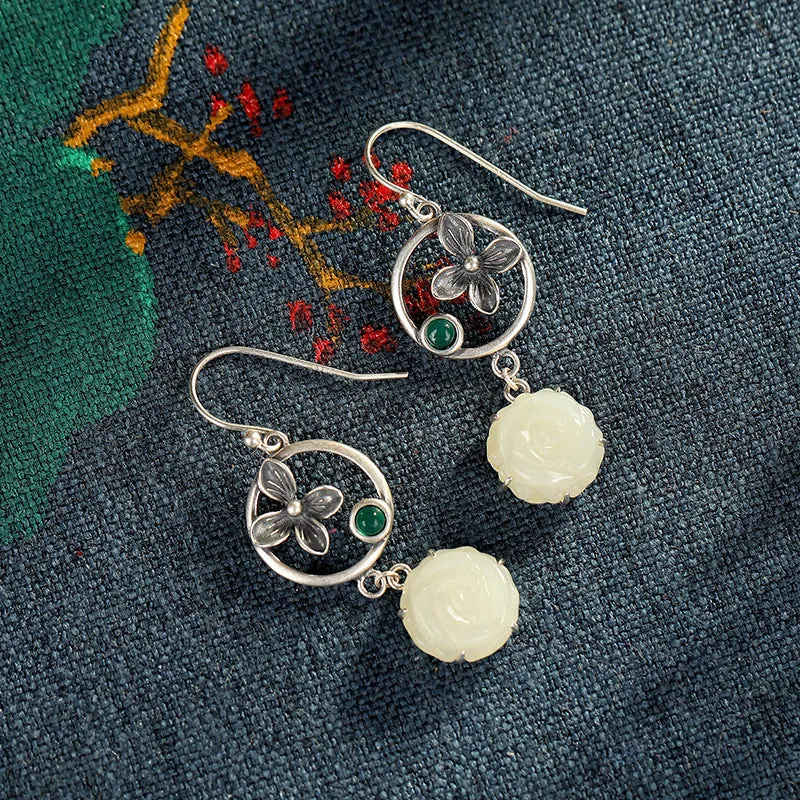 Natural Jade Earrings Nephrite Silver Earrings ZNE456