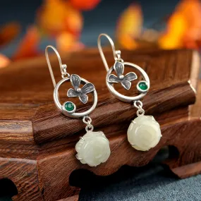 Natural Jade Earrings Nephrite Silver Earrings ZNE456