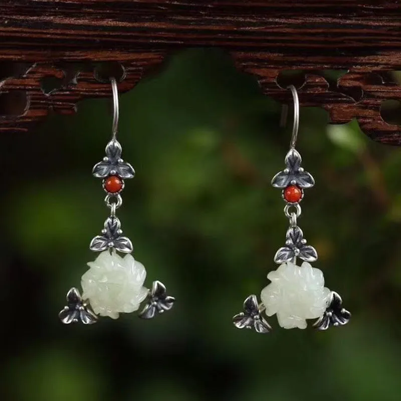 Natural Jade Earrings Nephrite Silver Earrings ZNE464