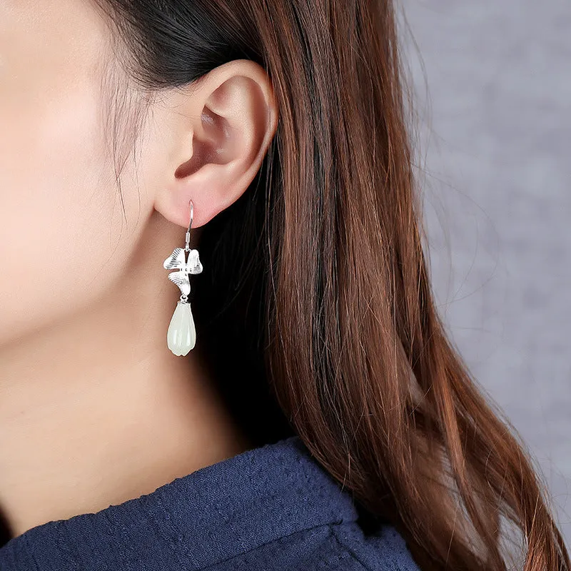 Natural Jade Earrings Nephrite Silver Earrings ZNE476