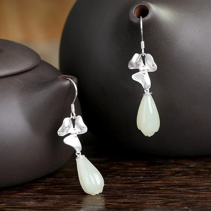 Natural Jade Earrings Nephrite Silver Earrings ZNE476