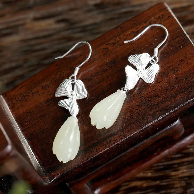 Natural Jade Earrings Nephrite Silver Earrings ZNE476