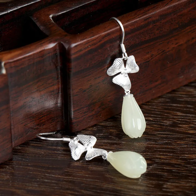 Natural Jade Earrings Nephrite Silver Earrings ZNE476