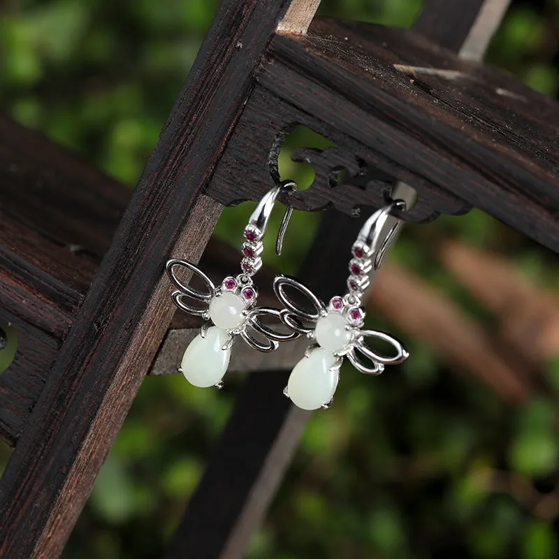 Natural Jade Earrings Nephrite Silver Earrings ZNE482