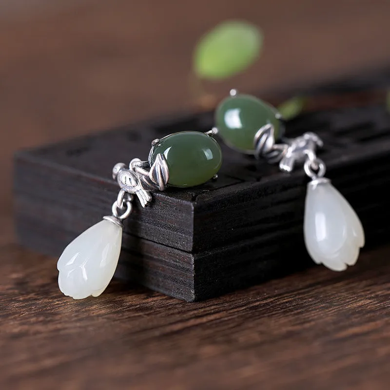 Natural Jade Earrings Nephrite Silver Earrings ZNE488