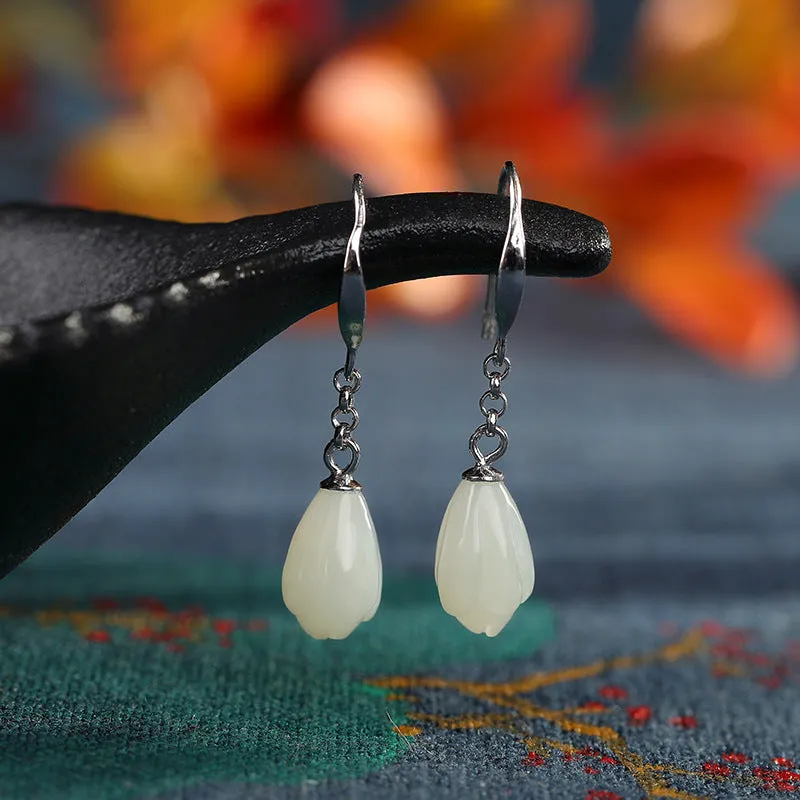 Natural Jade Earrings Nephrite Silver Earrings ZNE492