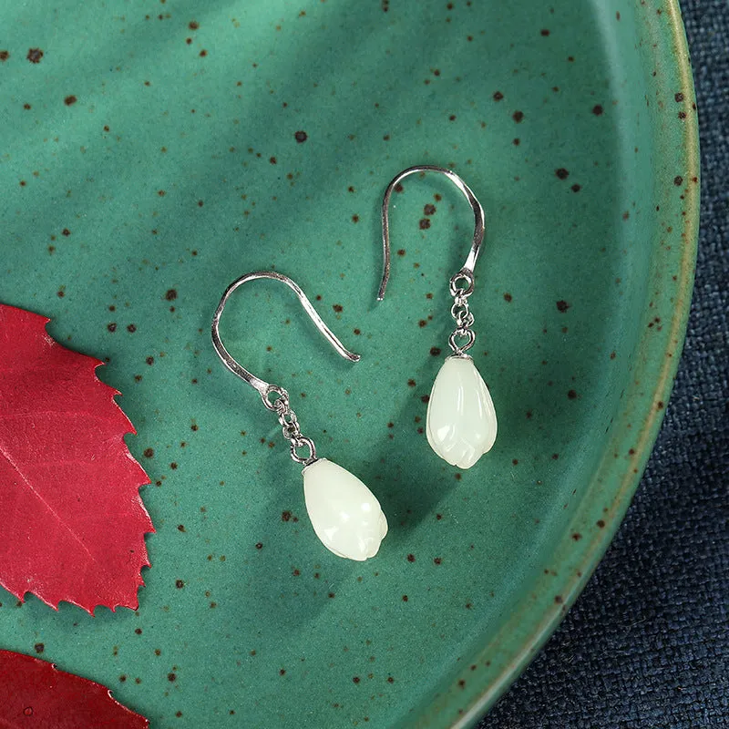 Natural Jade Earrings Nephrite Silver Earrings ZNE492