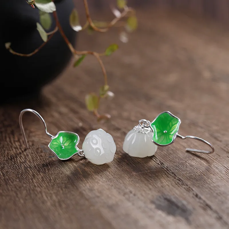 Natural Jade Earrings Nephrite Silver Earrings ZNE498
