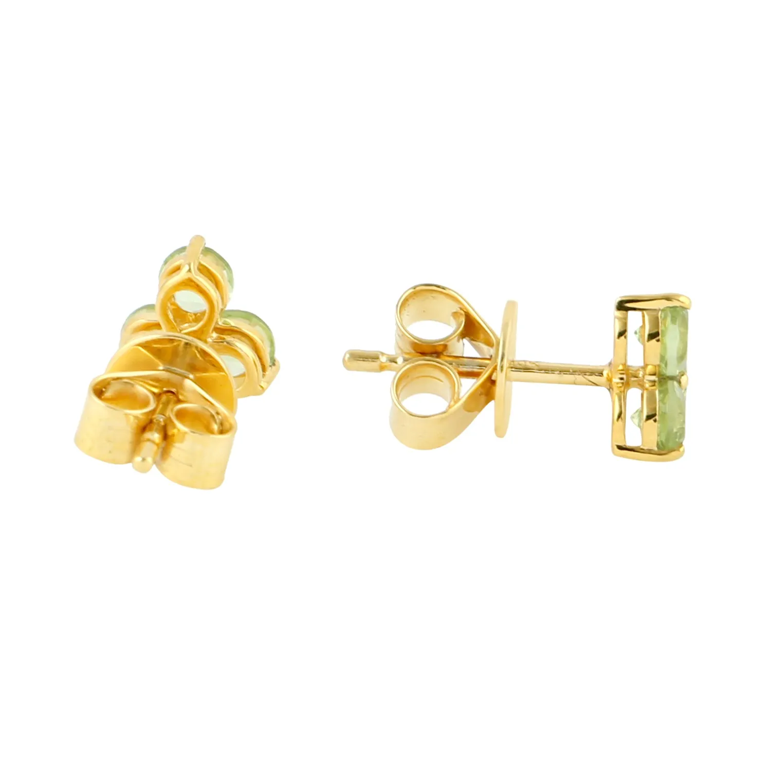 Natural Peridot Three Stone 10k Yellow Gold Stud Earrings