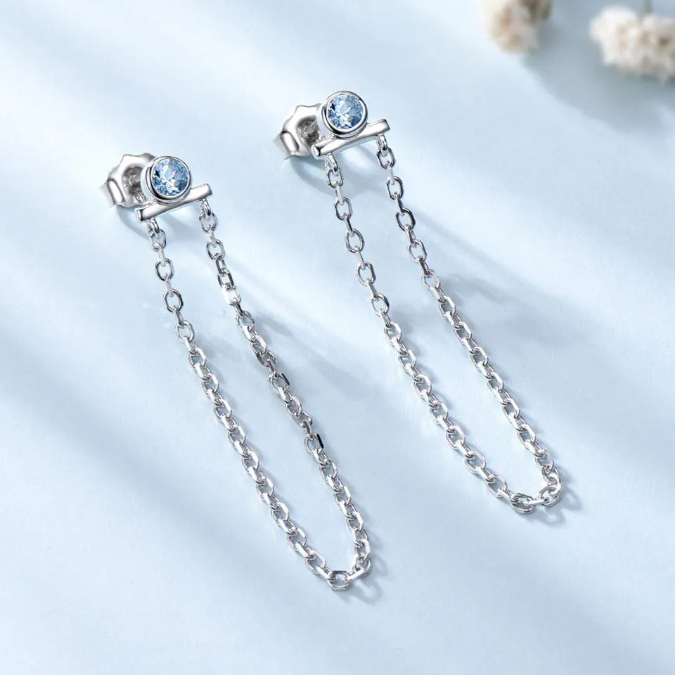 Natural sky blue topaz drop earrings for women