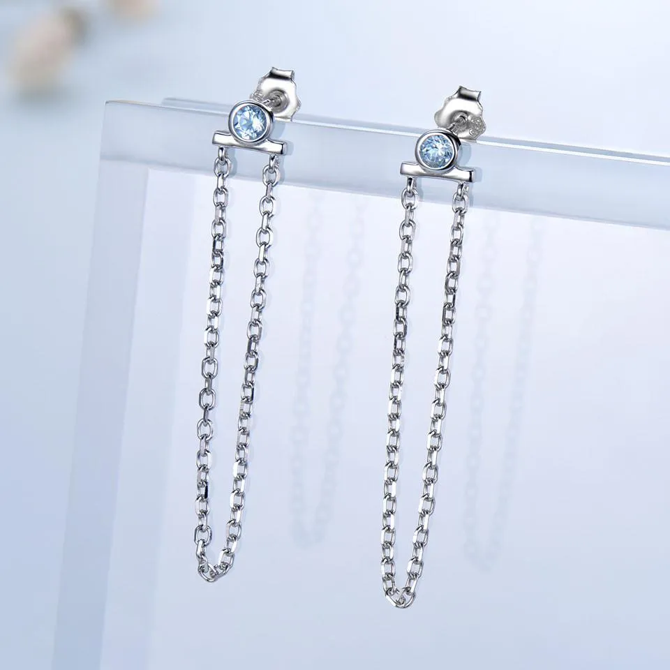 Natural sky blue topaz drop earrings for women