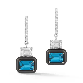 Onyx Earrings w/Blue Topaz (2.25), .29 Dia.