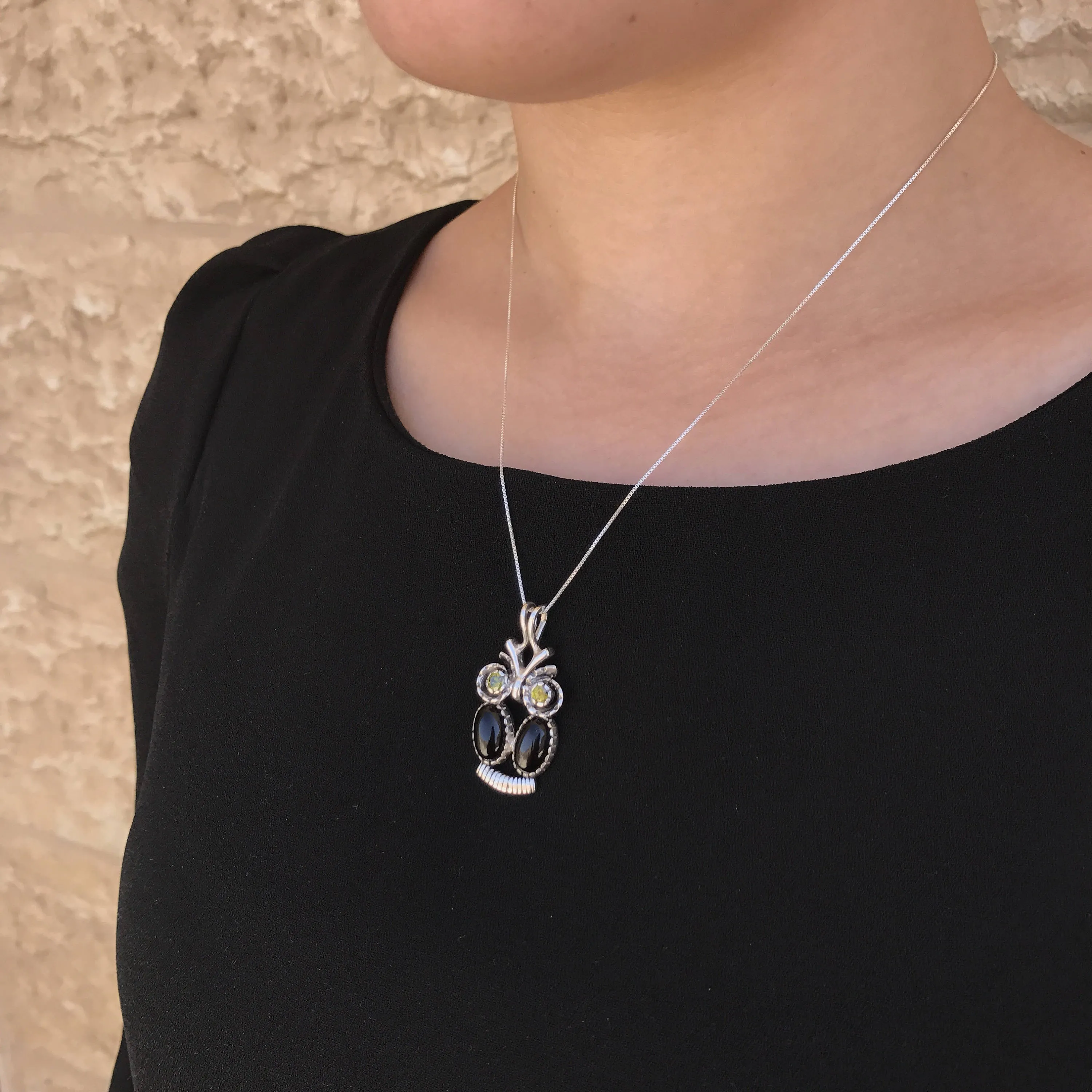 Owl Pendant - Black Onyx Necklace - Silver Own Necklace