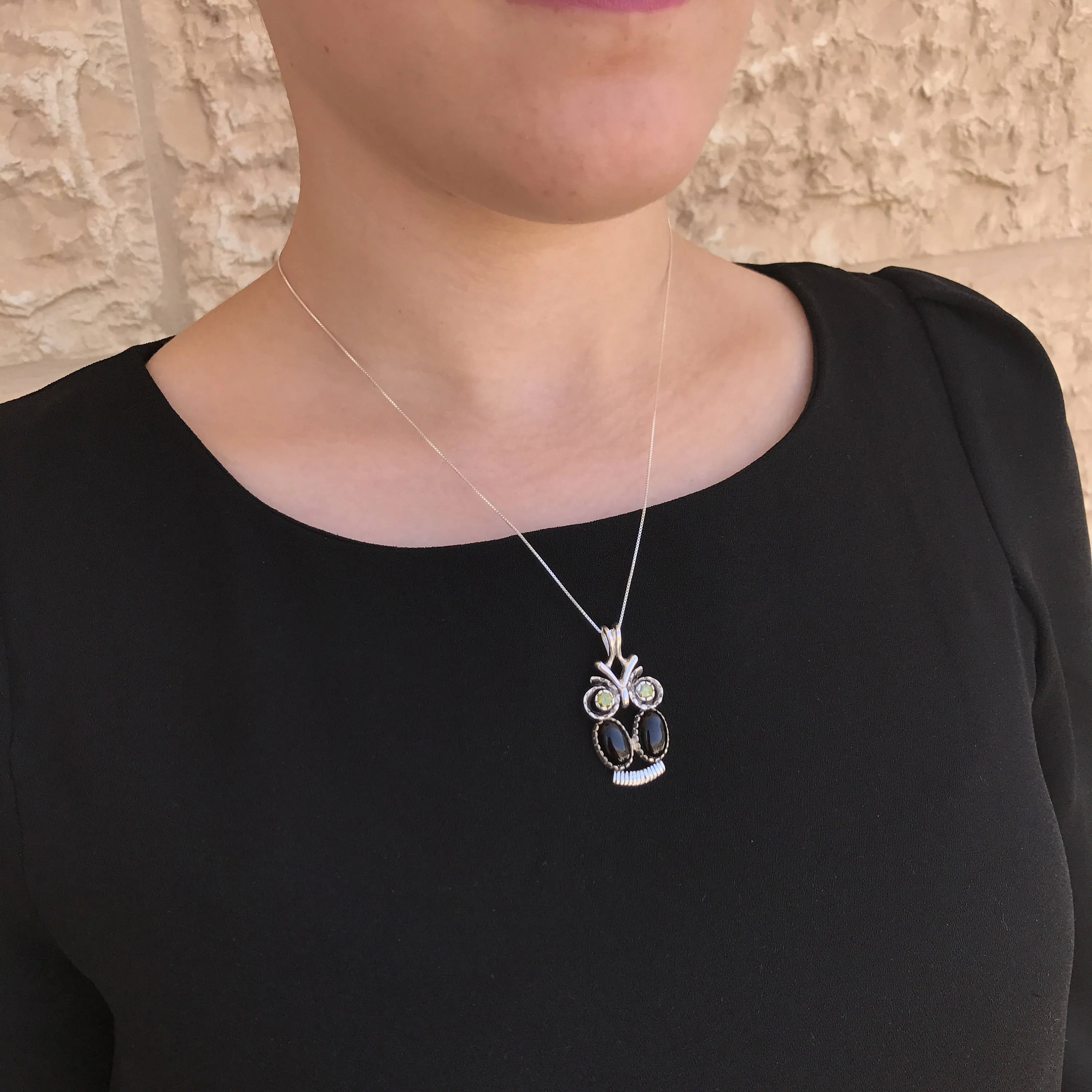 Owl Pendant - Black Onyx Necklace - Silver Own Necklace