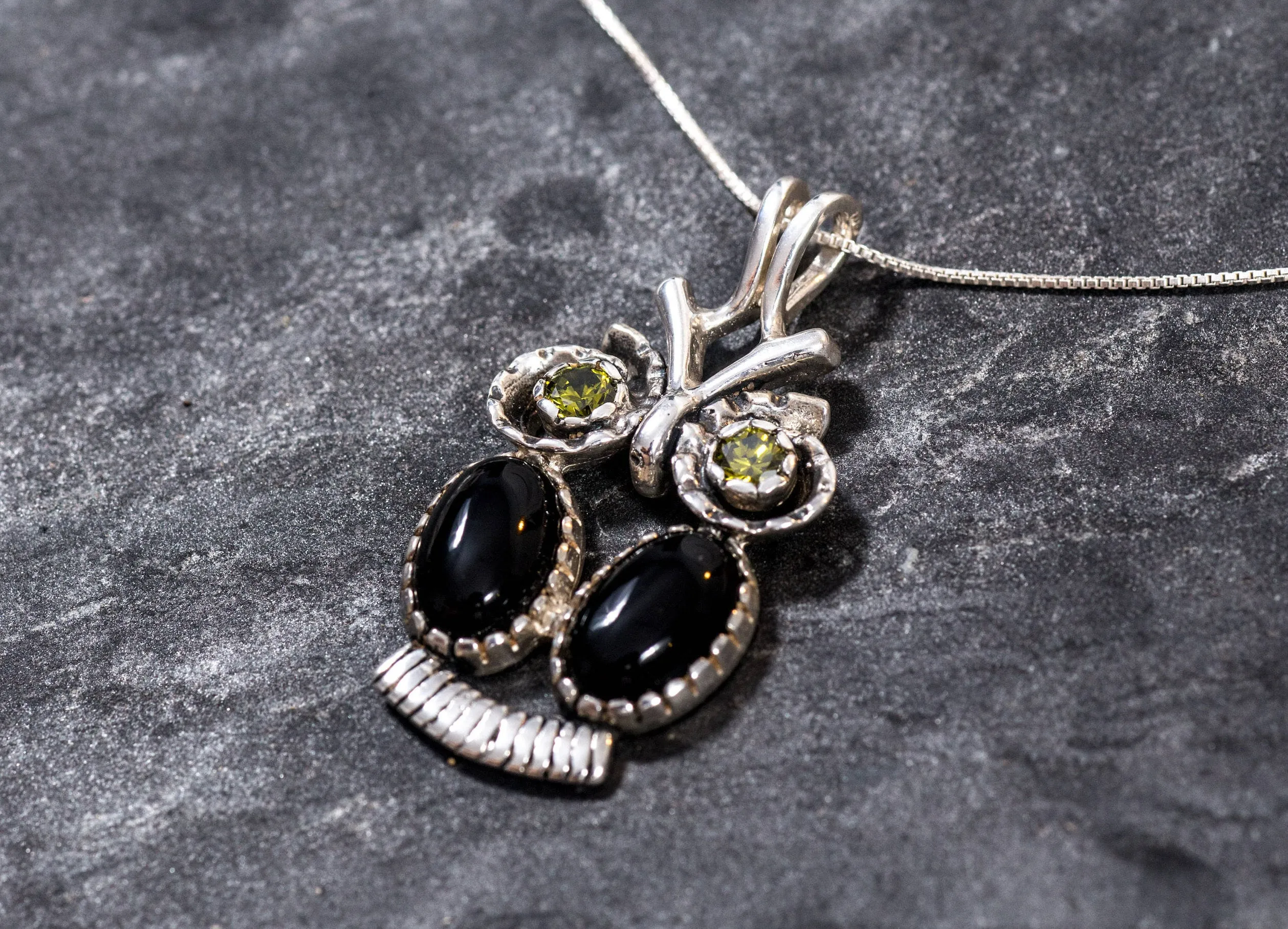 Owl Pendant - Black Onyx Necklace - Silver Own Necklace