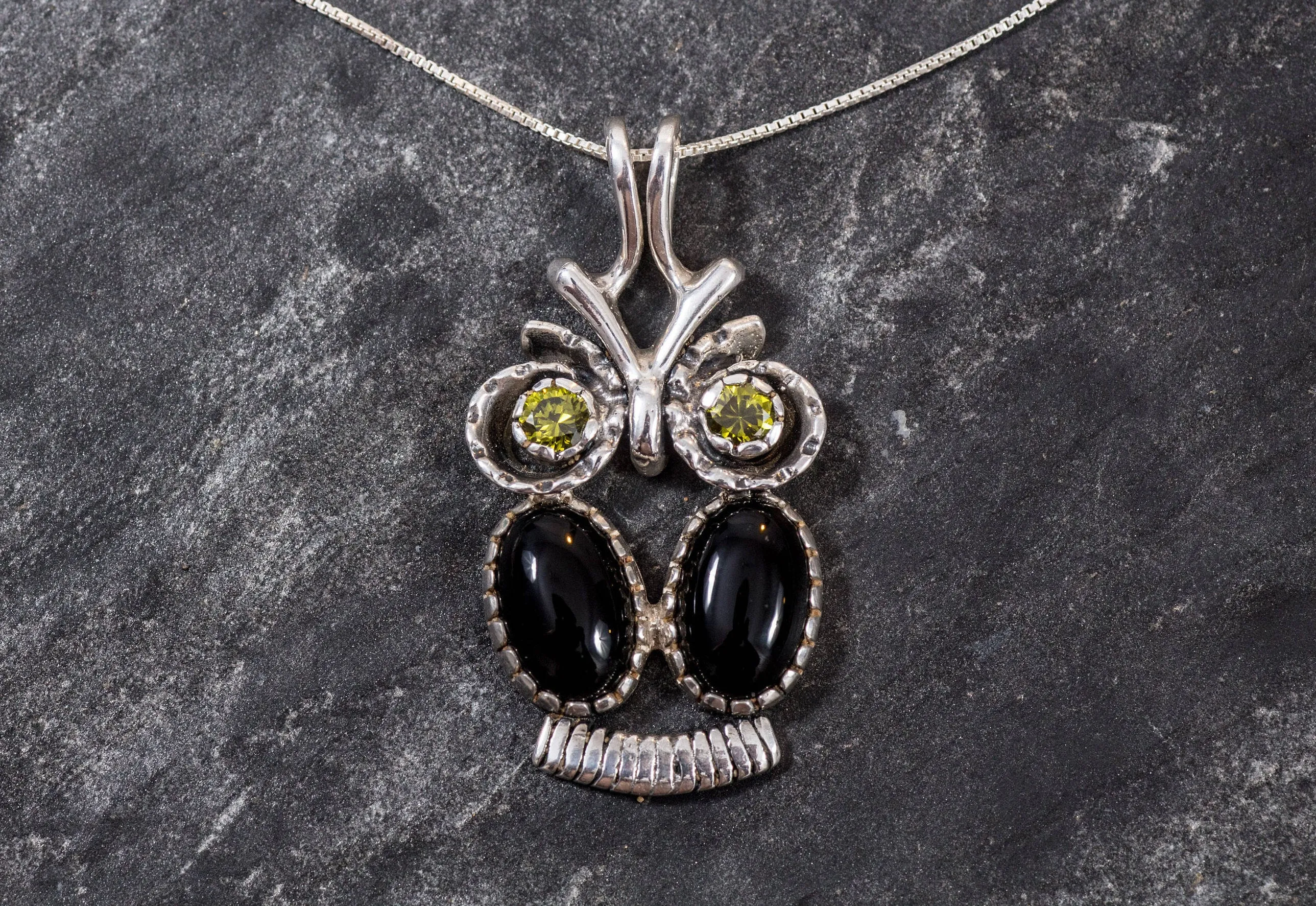 Owl Pendant - Black Onyx Necklace - Silver Own Necklace