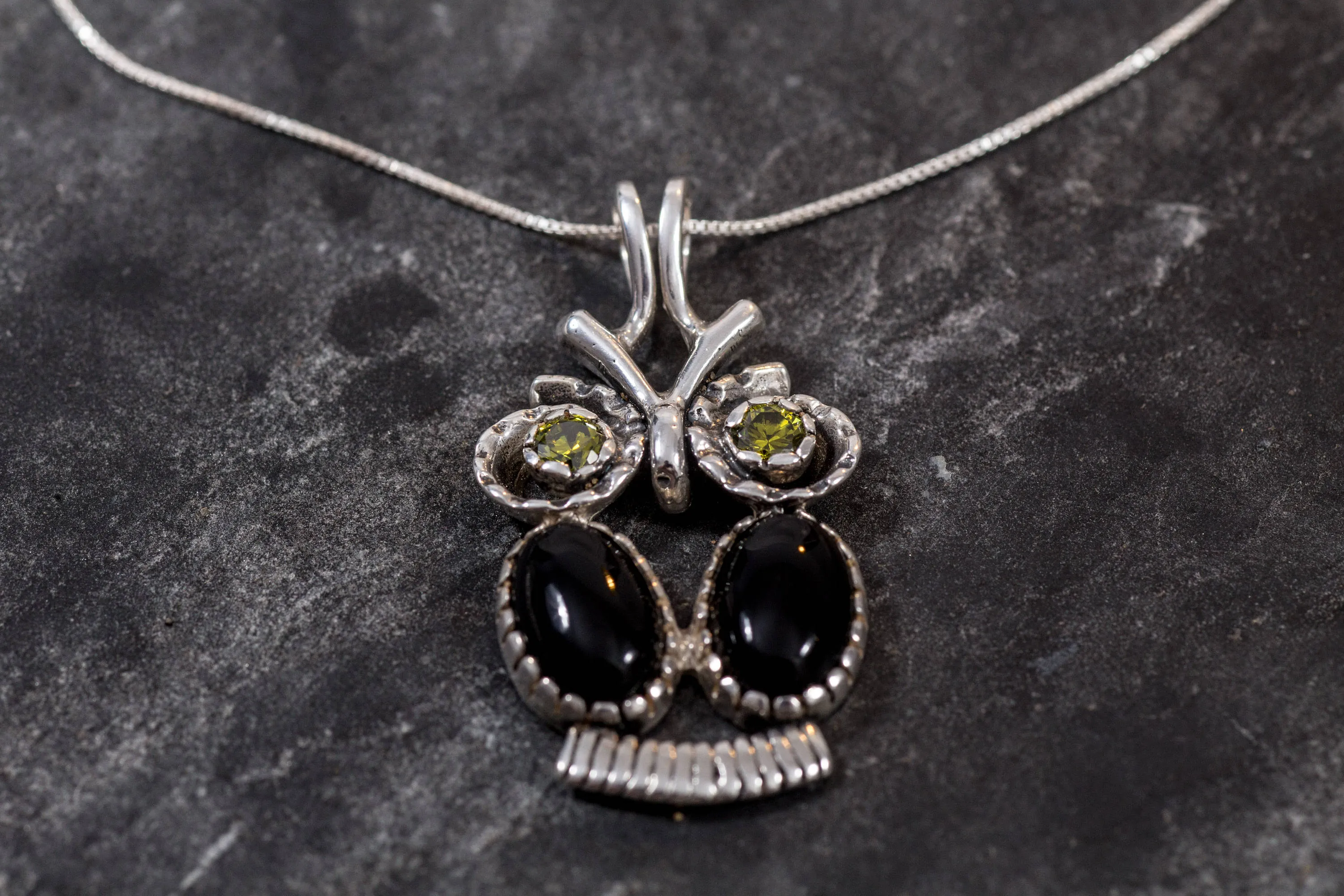 Owl Pendant - Black Onyx Necklace - Silver Own Necklace