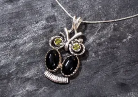 Owl Pendant - Black Onyx Necklace - Silver Own Necklace