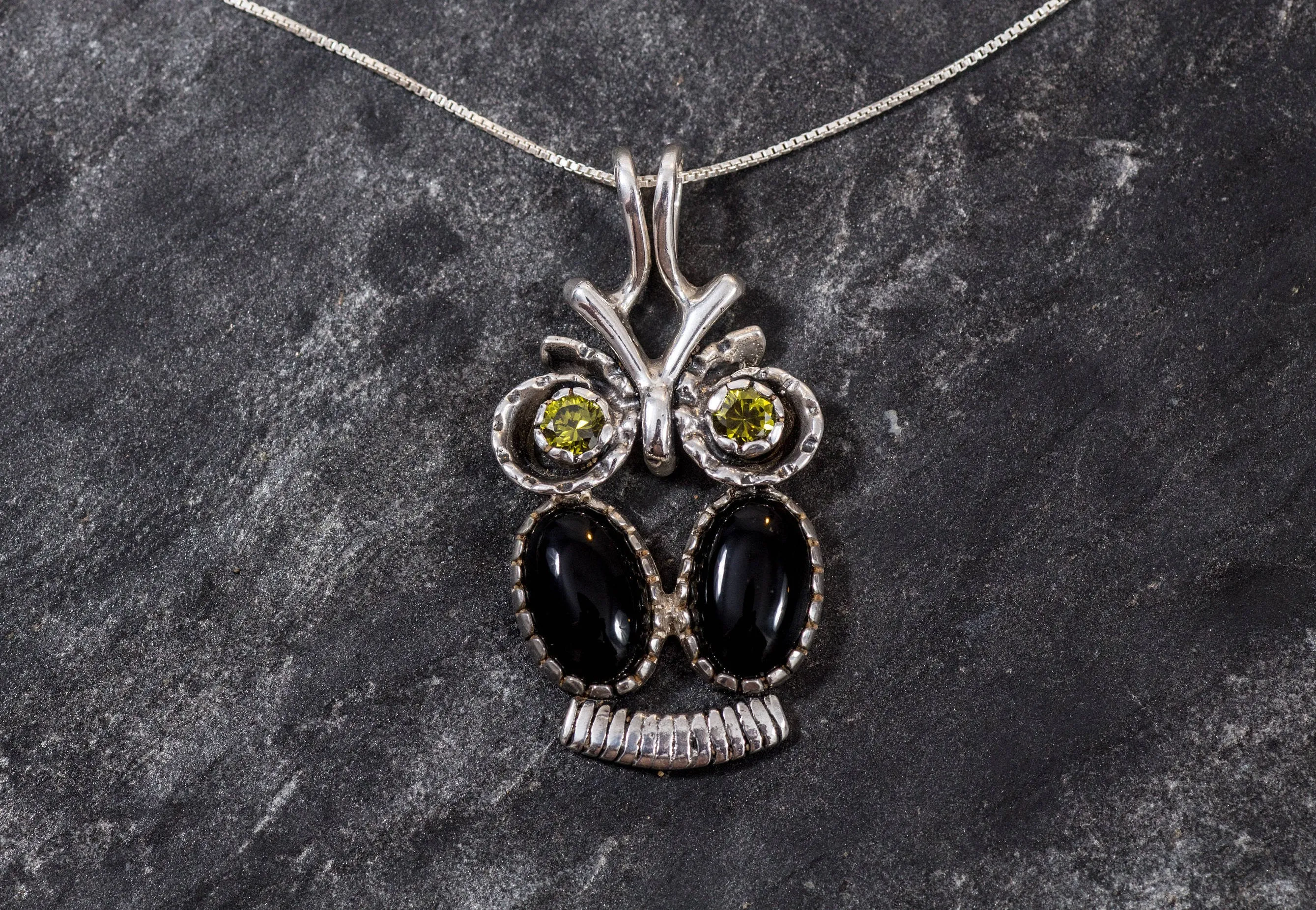 Owl Pendant - Black Onyx Necklace - Silver Own Necklace
