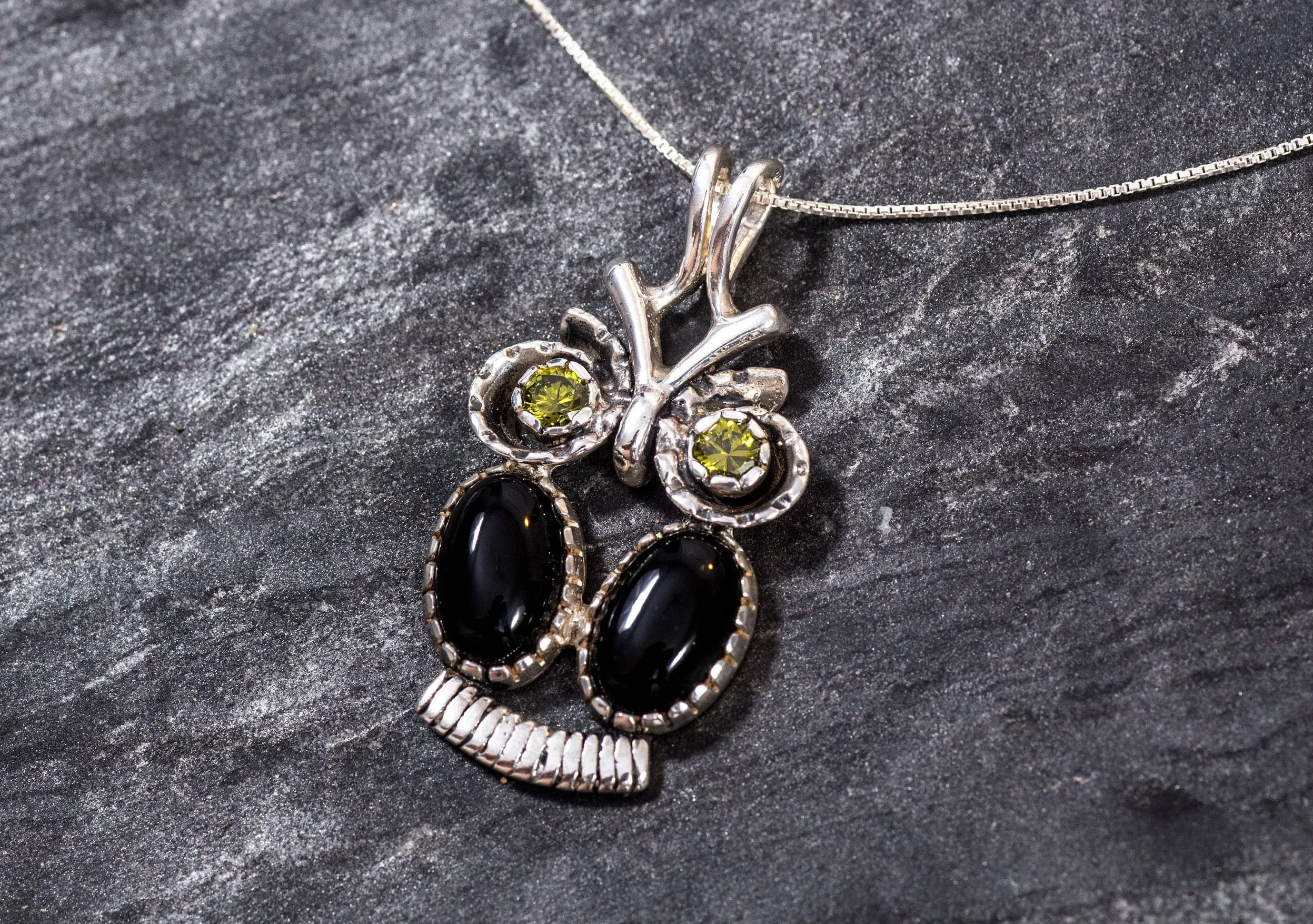 Owl Pendant - Black Onyx Necklace - Silver Own Necklace