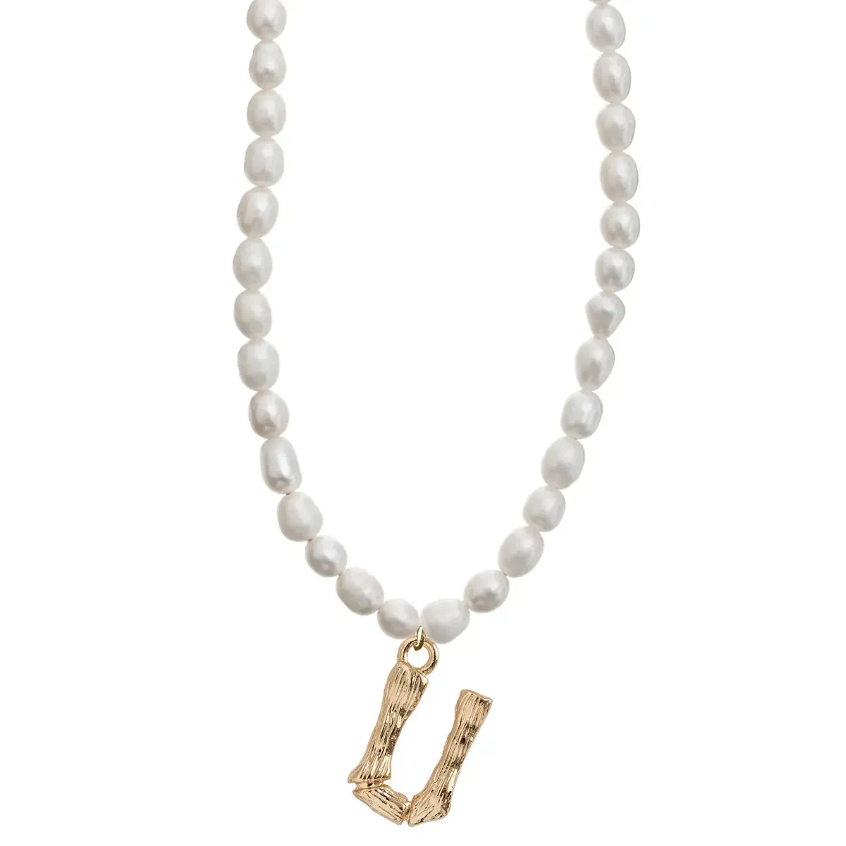 Pearl and Bamboo Letter Necklace