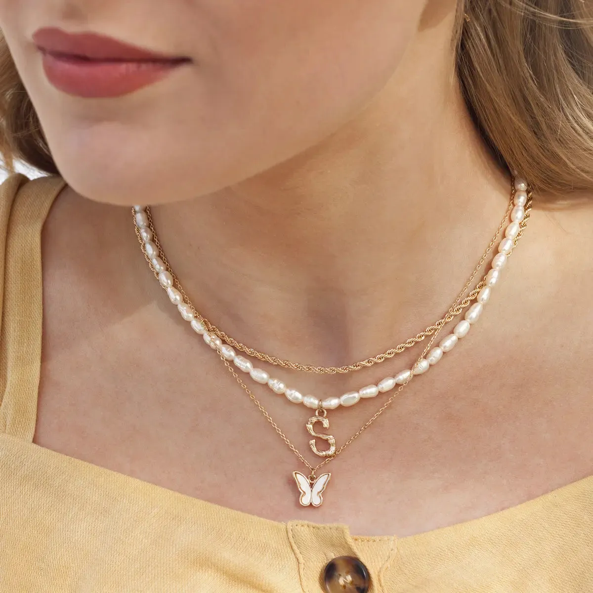 Pearl and Bamboo Letter Necklace