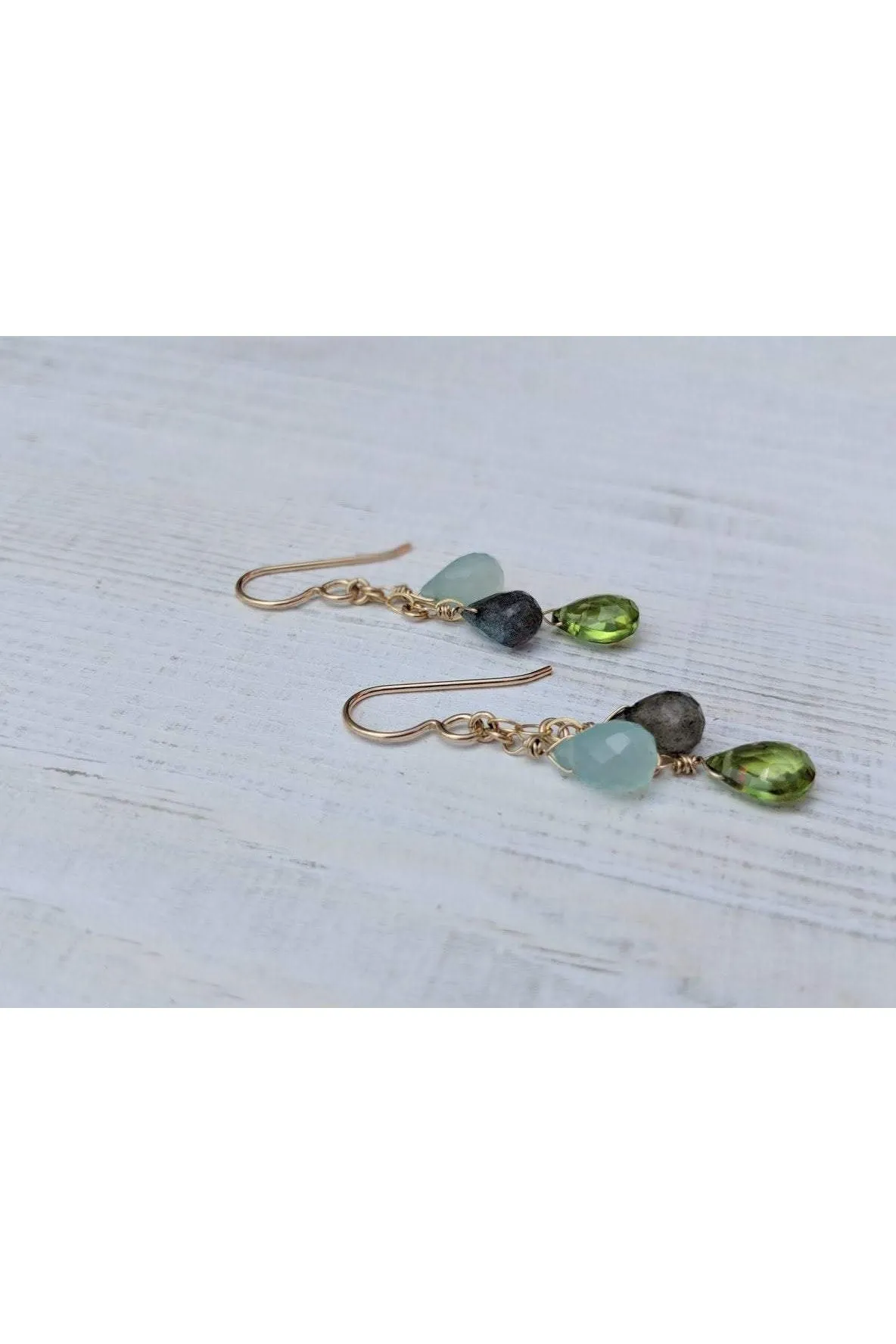 Peridot, Labradorite, Chalcedony, Dangle Earrings