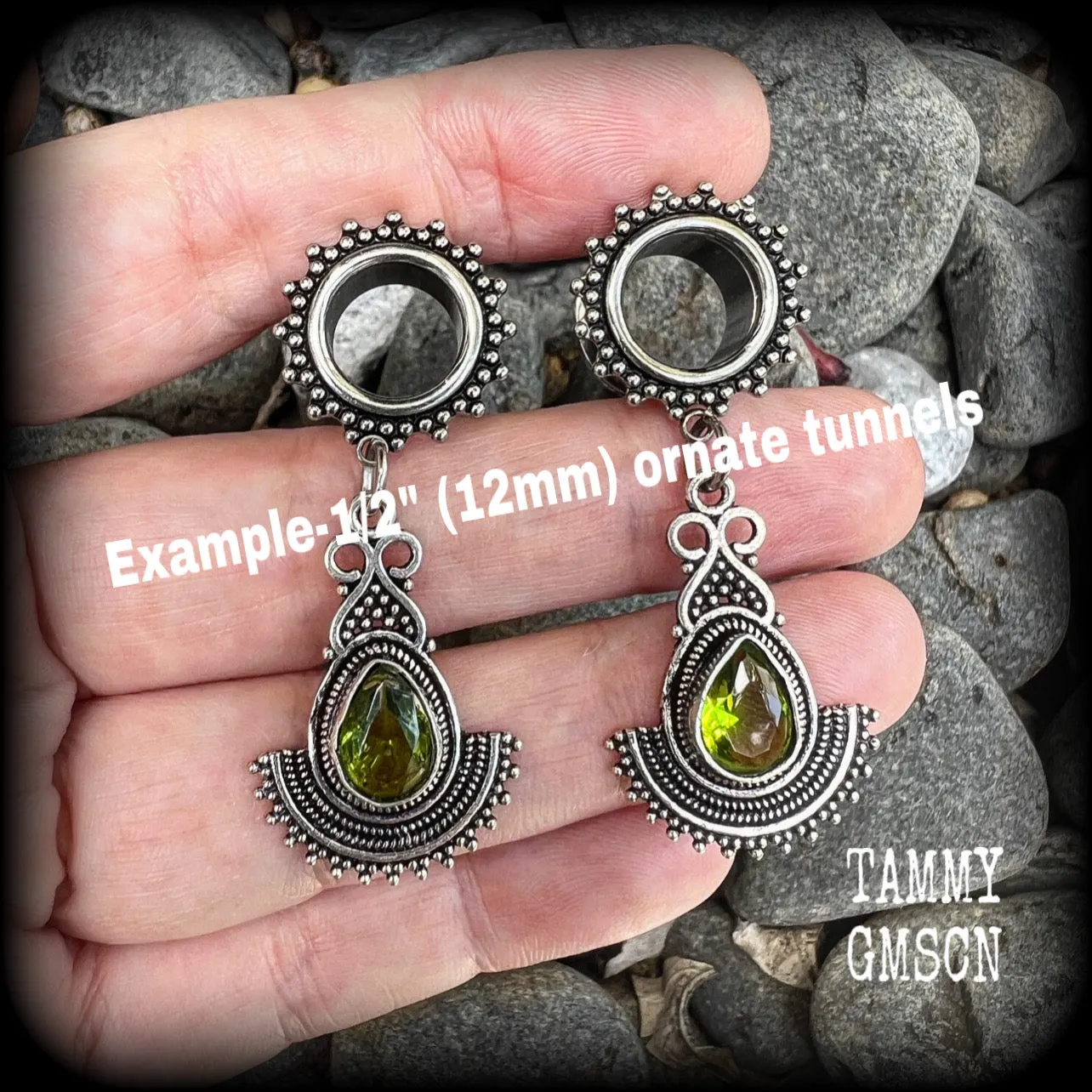 Peridot tunnel dangles-Gemstone tunnel earrings