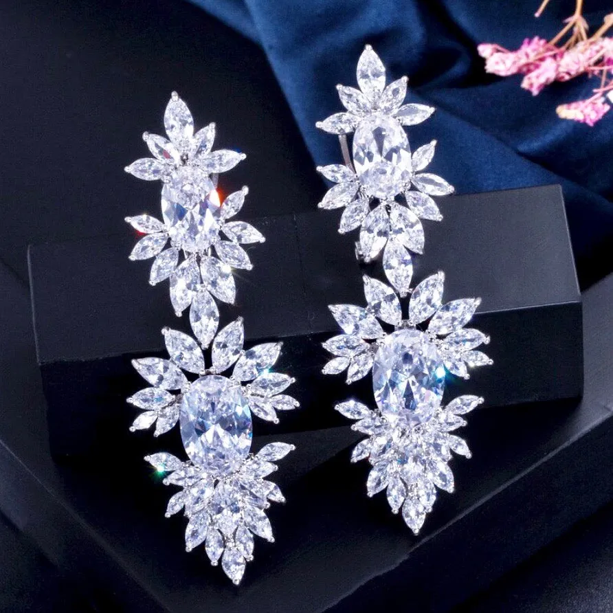 "Elysia" - Silver Cubic Zirconia Bridal Earrings