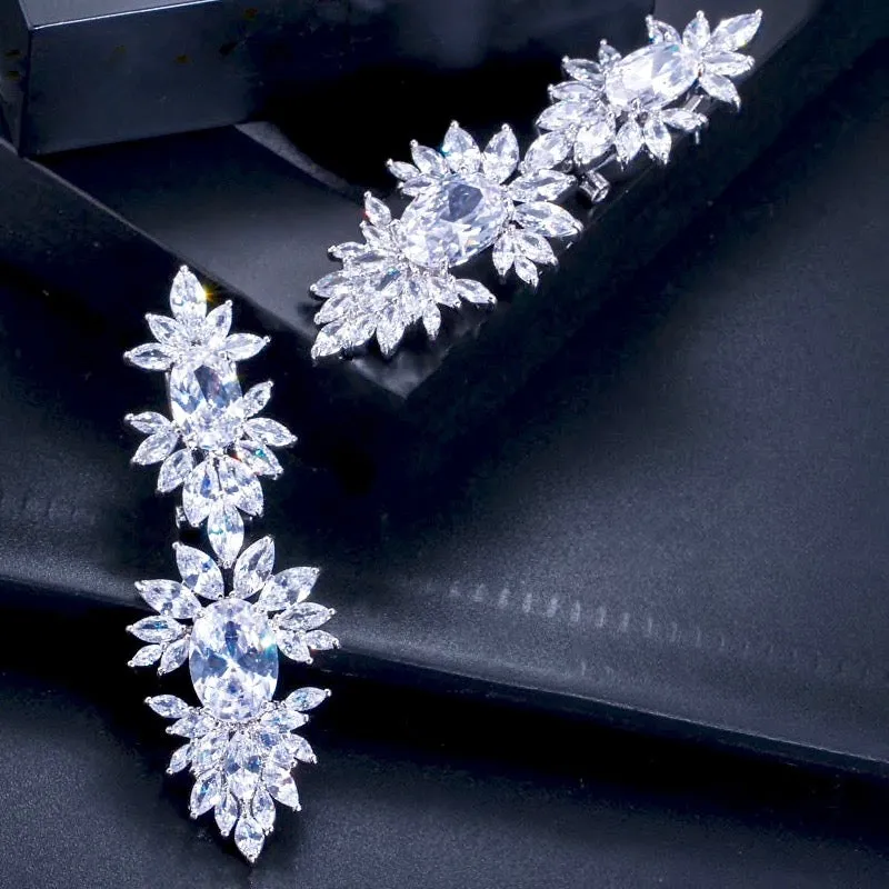 "Elysia" - Silver Cubic Zirconia Bridal Earrings