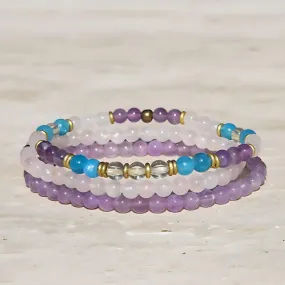 "Summer Energy" Rose Quart, Amethyst, and Citrine Bracelet Stack