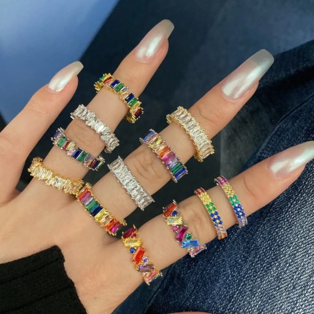 Rainbow Baguette Eternity Ring - Gold