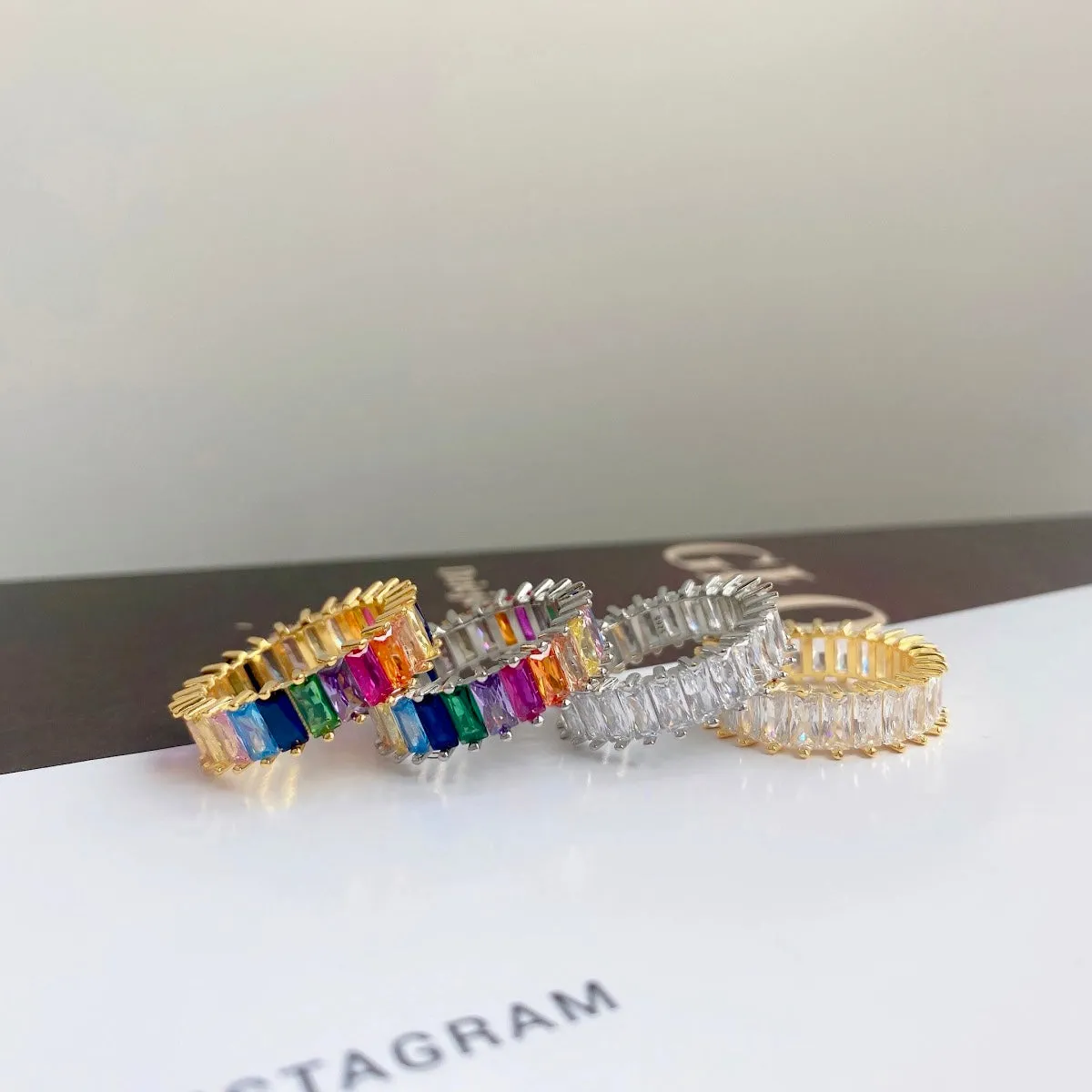 Rainbow Baguette Eternity Ring - Gold
