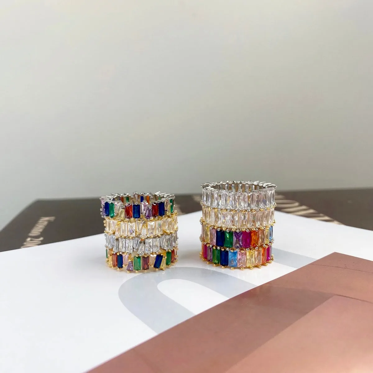 Rainbow Baguette Eternity Ring - Gold
