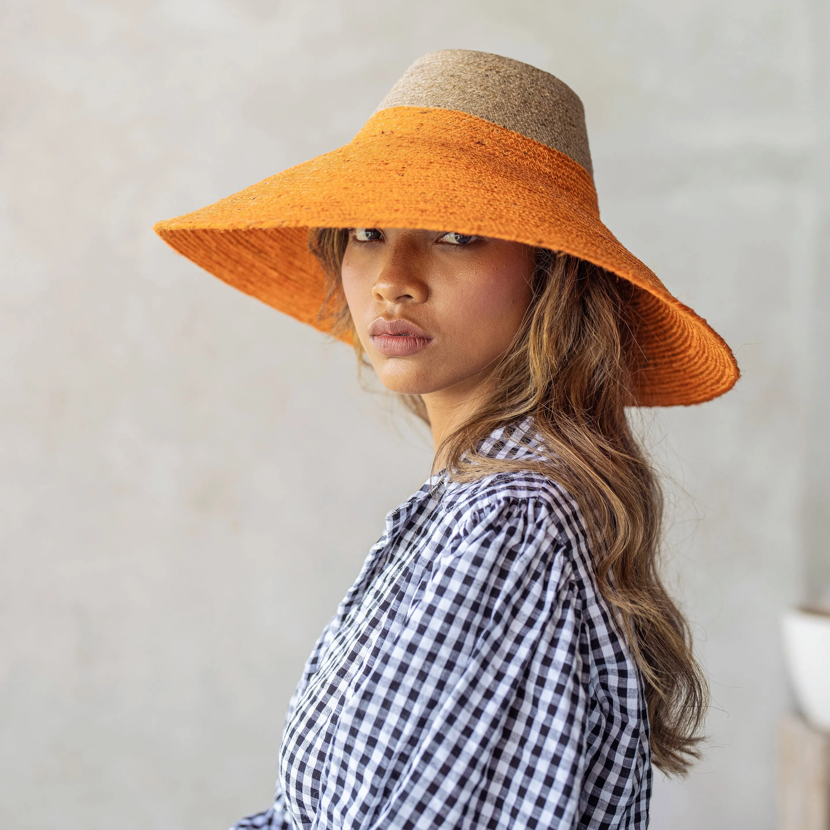 Riri Duo Jute Straw Hat, in Pumpkin Orange