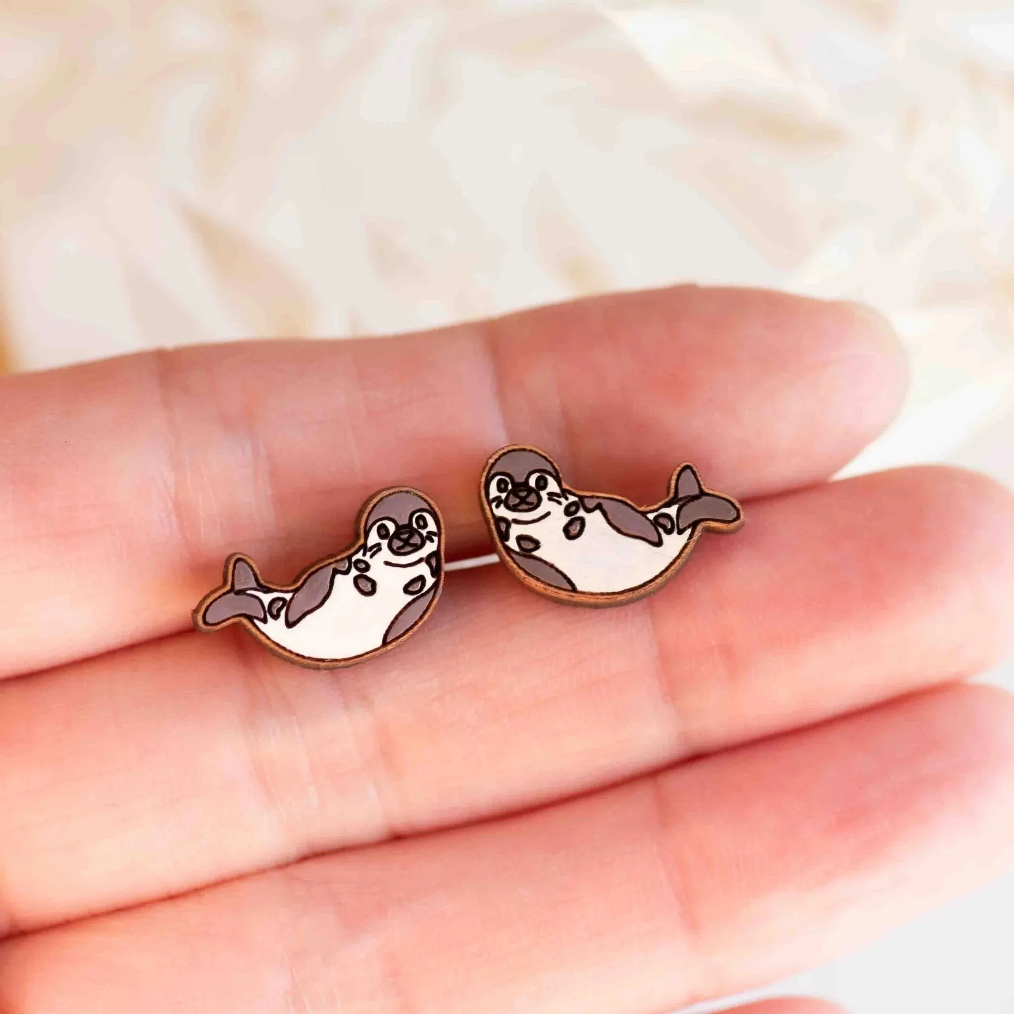 Robin Valley - Seal Cherry Wood Stud Earrings