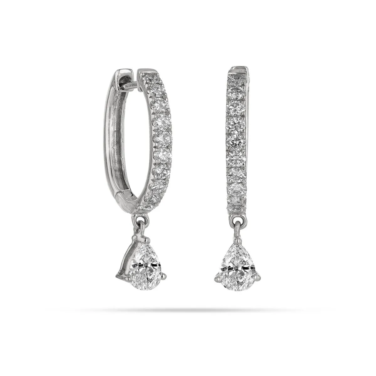 Round and Pear Diamond Huggie Earrings