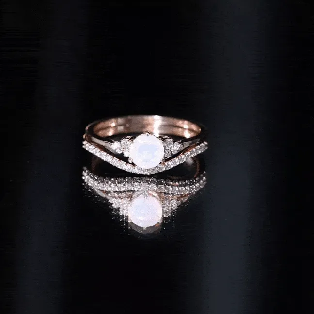 Round Ethiopian Opal and Diamond Bridal Ring Set