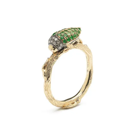 Scarab Stackable Ring Green Pave