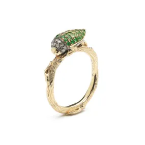 Scarab Stackable Ring Green Pave