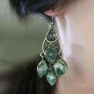 Scroll Design Polished Bronze Green Jasper Drop Earrings