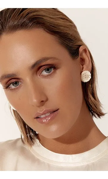 Sequin Flower Stud Earrings Cream