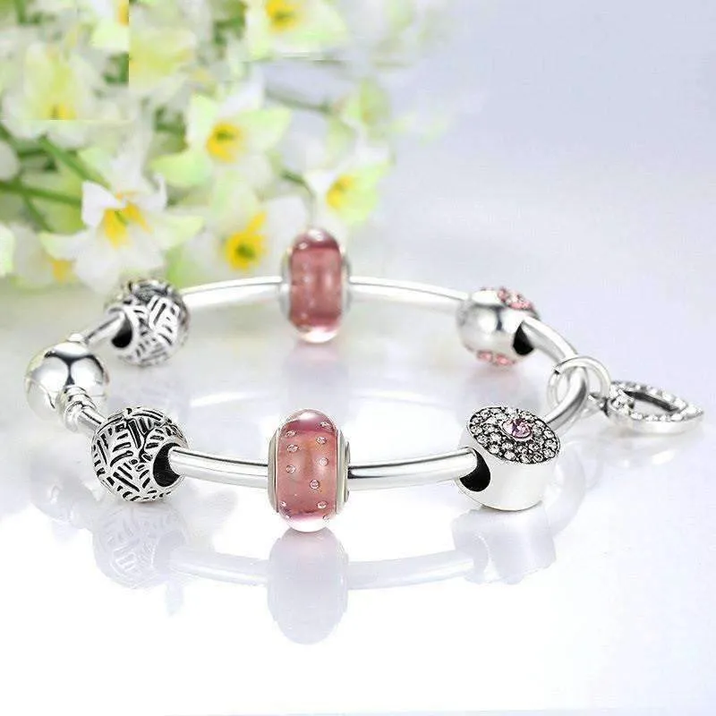 Shimmering Rose Silver Bangle Bracelet for Woman