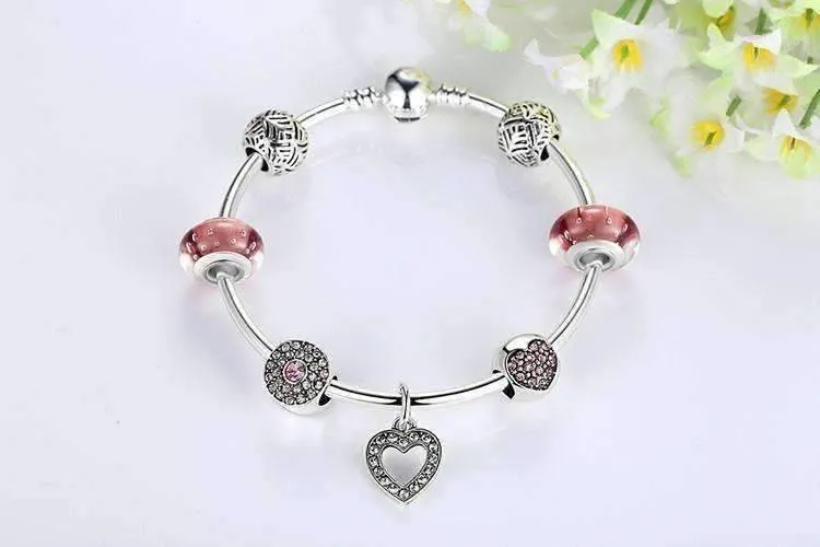 Shimmering Rose Silver Bangle Bracelet for Woman