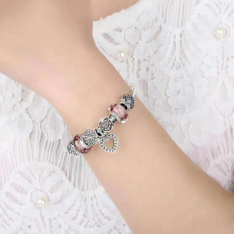 Shimmering Rose Silver Bangle Bracelet for Woman