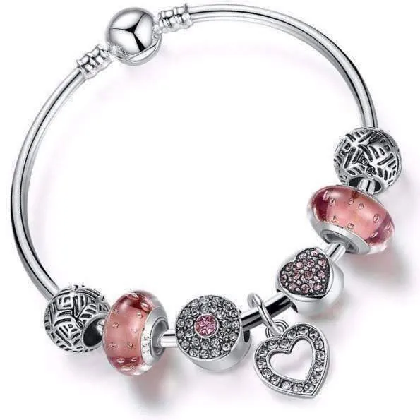 Shimmering Rose Silver Bangle Bracelet for Woman