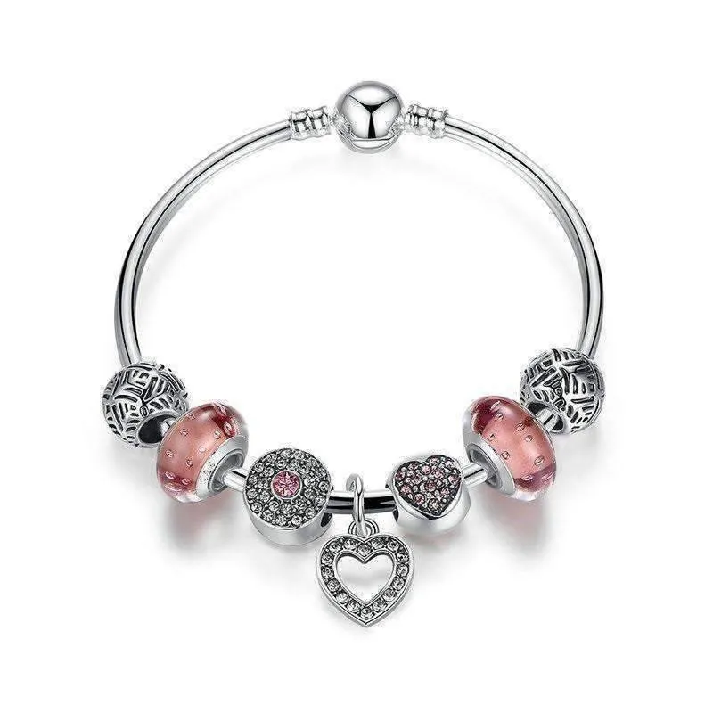 Shimmering Rose Silver Bangle Bracelet for Woman