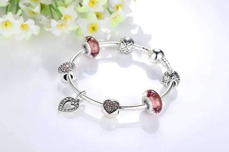 Shimmering Rose Silver Bangle Bracelet for Woman